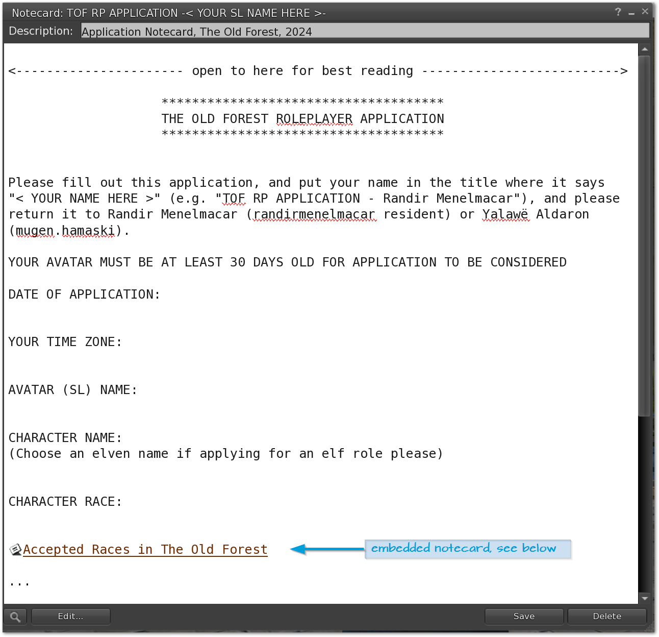 The Old Forest Application Form, 2024
